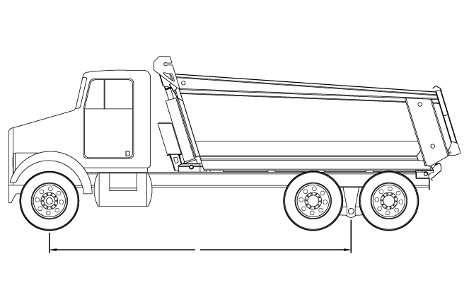 Bridge law example: tandem dump truck with 215 inch wheelbase and 51,000 lbs GVW